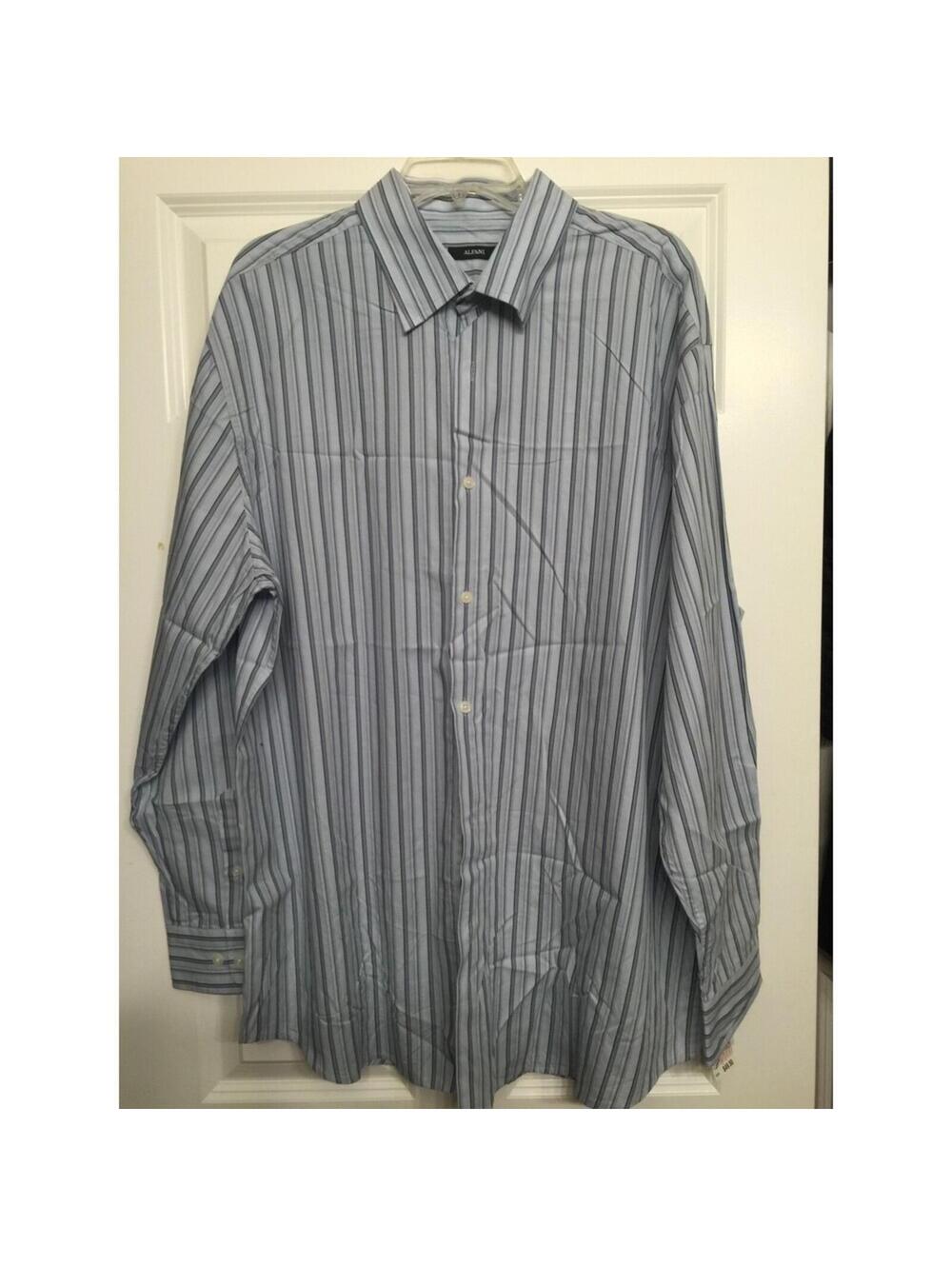 NWT Men's ALFANI shirt CITY ICICLE - blue with stripes XXL 2XL long sleeve dress